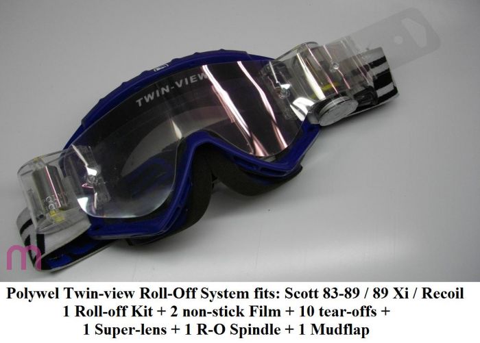 ROLL-OFF SYSTEM TWIN-VIEW 1 ROLL-OFF KIT + 2 NON-STICK FILMS + 10 TEAR-OFFS + 1 SUPER-GLASS + 1 R-O SPINDLE + 1 MUDFLAP, SCOTT 83-89, 89XI, RECOIL