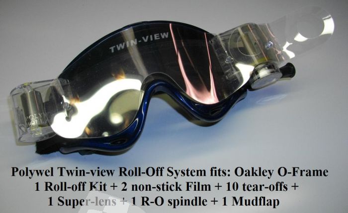 ROLL-OFF SYSTEM TWIN-VIEW 1 ROLL-OFF KIT + 2 NON-STICK FILMS + 10 TEAR-OFFS + 1 SUPER-GLASS + 1 R-O SPINDLE + 1 MUDFLAP, OAKLEY 2000 O-FRAME