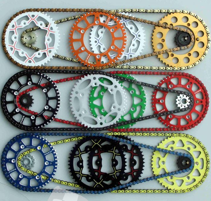 ON REQUEST OFFROAD CHAIN SET WITH THE DOSE FOR KIT SILVER / BLACK / OR COLOURED ON KAWASAKI KX 65 2000-, SUZUKI RM 65 2002-