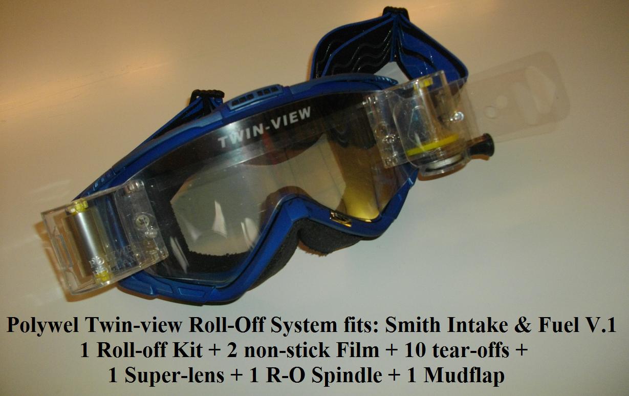 ROLL-OFF SYSTEM TWIN-VIEW 1 ROLL-OFF KIT + 2 NON-STICK FILMS + 10 TEAR-OFFS + 1 SUPER-GLASS + 1 R-O SPINDLE + 1 MUDFLAP, SMITH INTAKE,  FUEL V.1