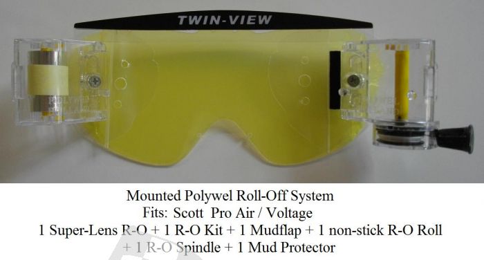ROLL-OFF SYSTEM MOUNTED 1 ROLL-OFF KIT + 1 NON-STICK FILM + 1 SUPER-GLAS + 1 R-O SPINDEL + 1 MUDFLAP + 1 MUD PROTECTOR, SCOTT PRO AIR, VOLTAGE